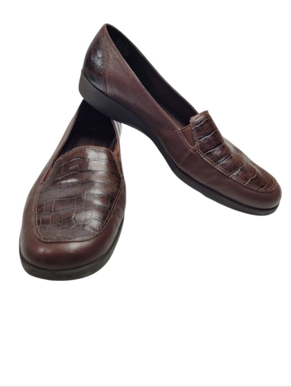 Easy Spirit Brown Leather Crocodile Embossed Slip On Comfort Loafers Size 8.5